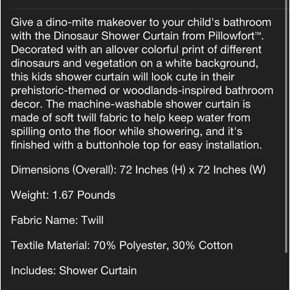 Pillowfort Dinosaur Print Shower Curtain